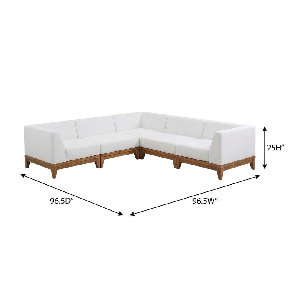 White Fabric Outdoor Patio Modular Sectional With Acacia Wood Finish. Picture 7