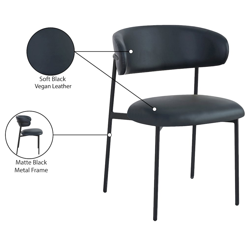 Lupita Black Vegan Leather Dining Chair, Set of 2. Picture 8
