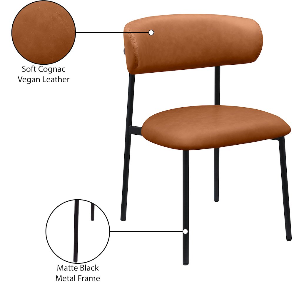 Lupita Cognac Vegan Leather Dining Chair, Set of 2. Picture 8