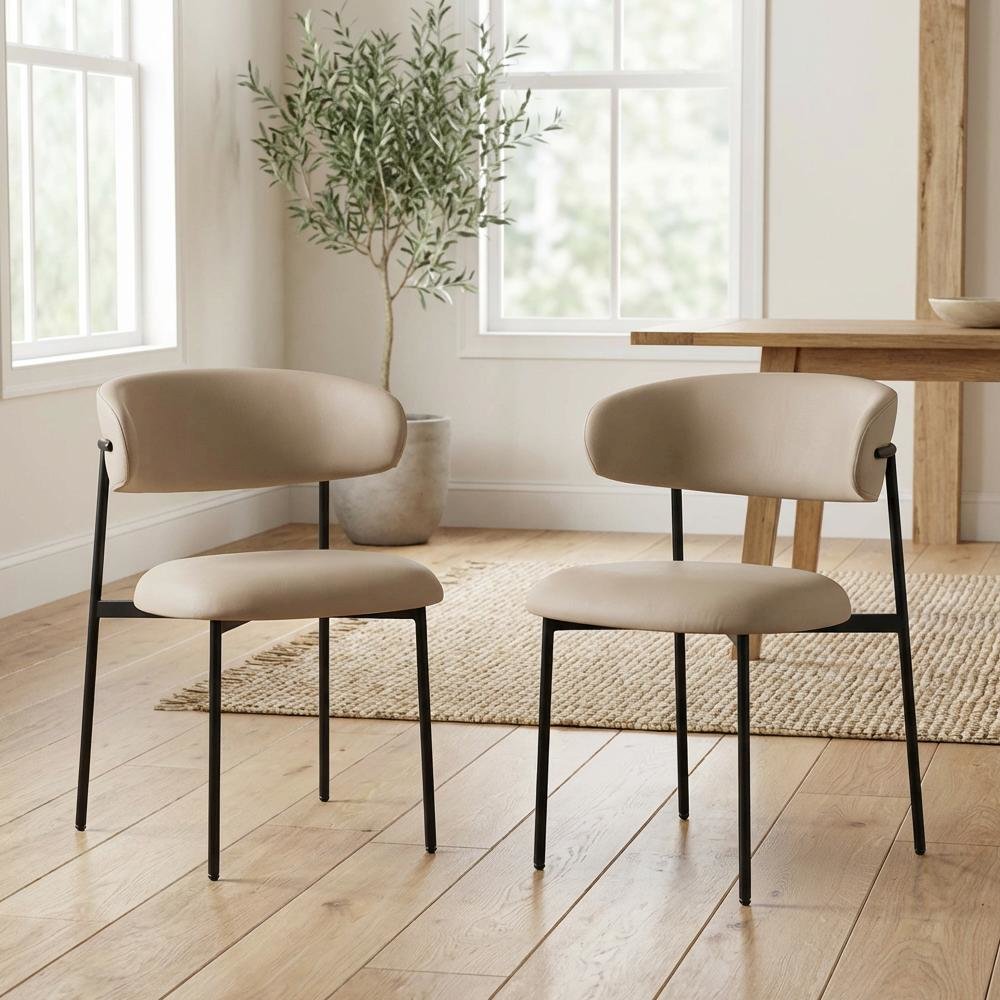 Matte Black Vegan Leather Dining Chairs Set of 2 with Contemporary. Picture 3