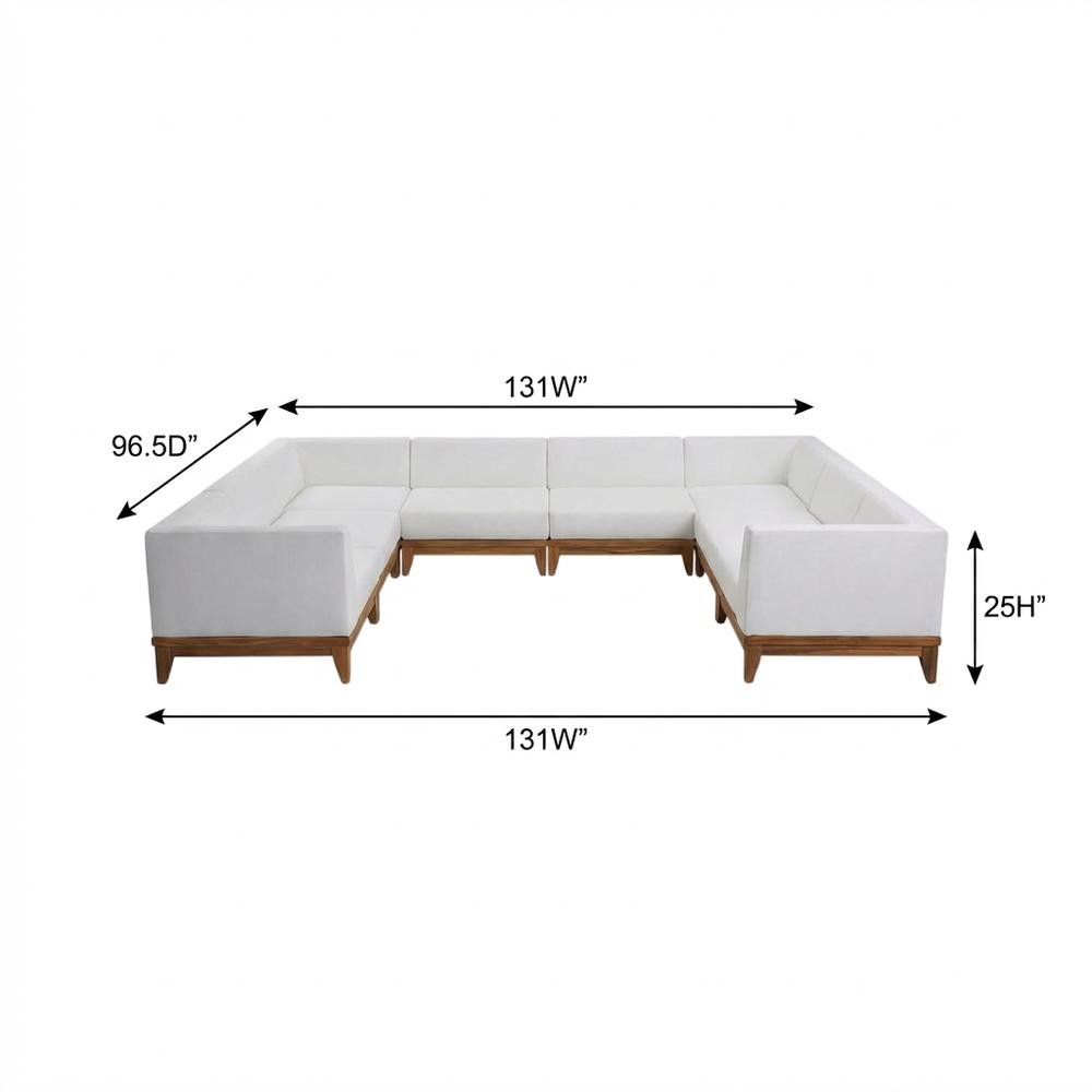 White Fabric Outdoor Patio Modular Sectional With Acacia Wood Finish. Picture 7