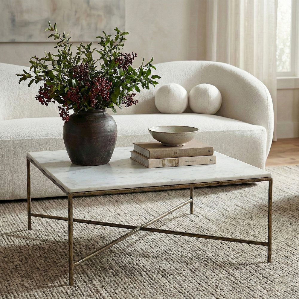 Valen White Marble And Iron Coffee Table. Picture 2