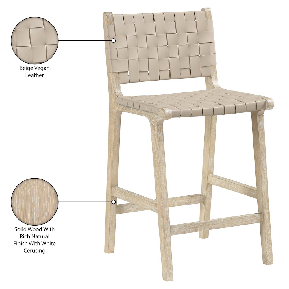 Entwine Beige Vegan Leather Upholstered Counter Stool. Picture 10