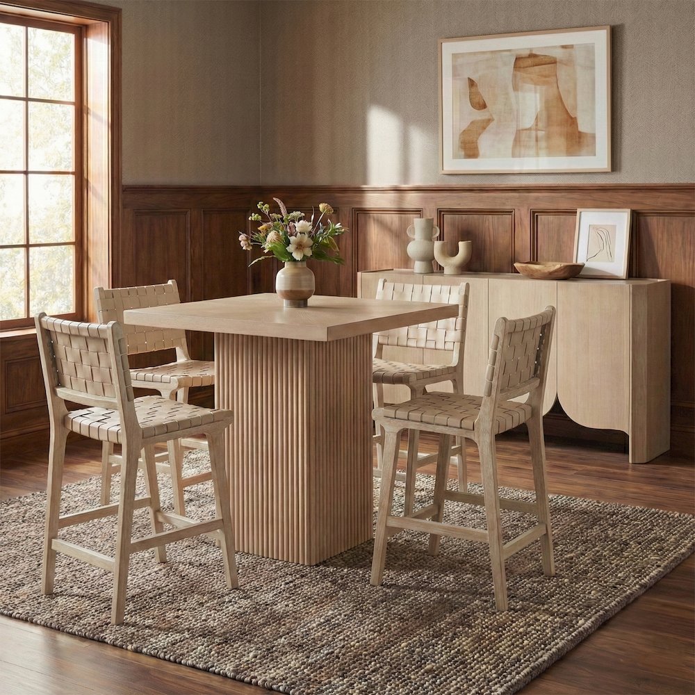 Entwine Beige Vegan Leather Upholstered Counter Stool. Picture 2