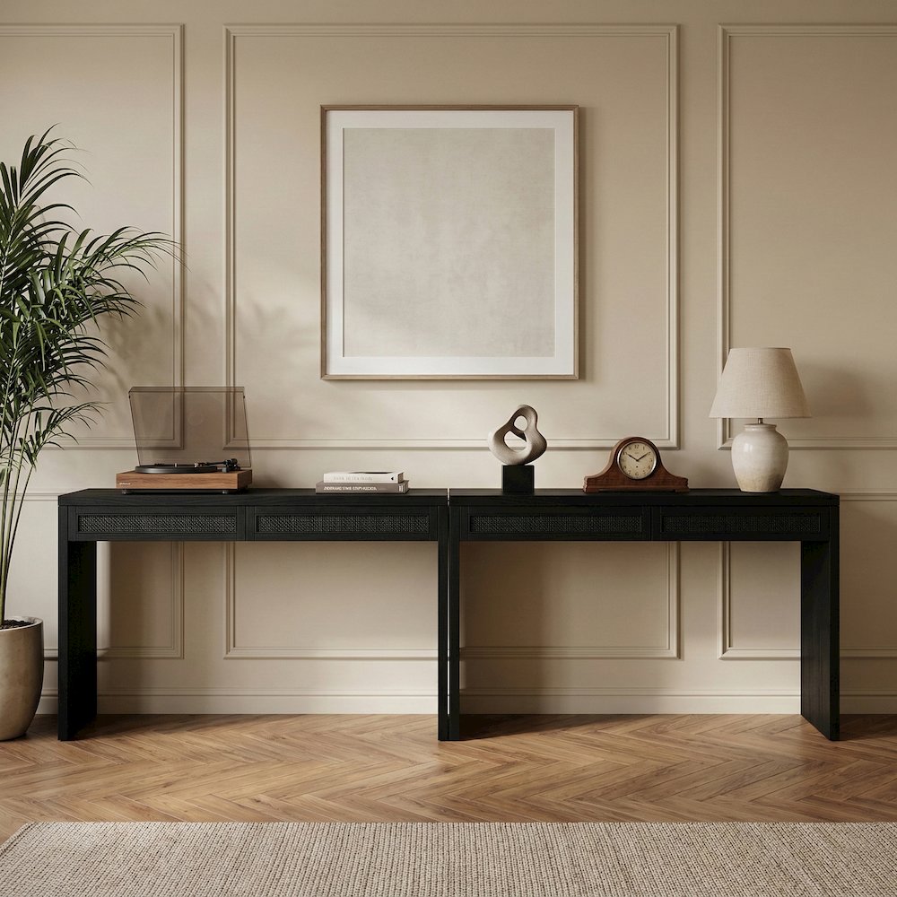 Avro Black Solid Wood And Oak Veneer 2pc. Desk. Picture 2