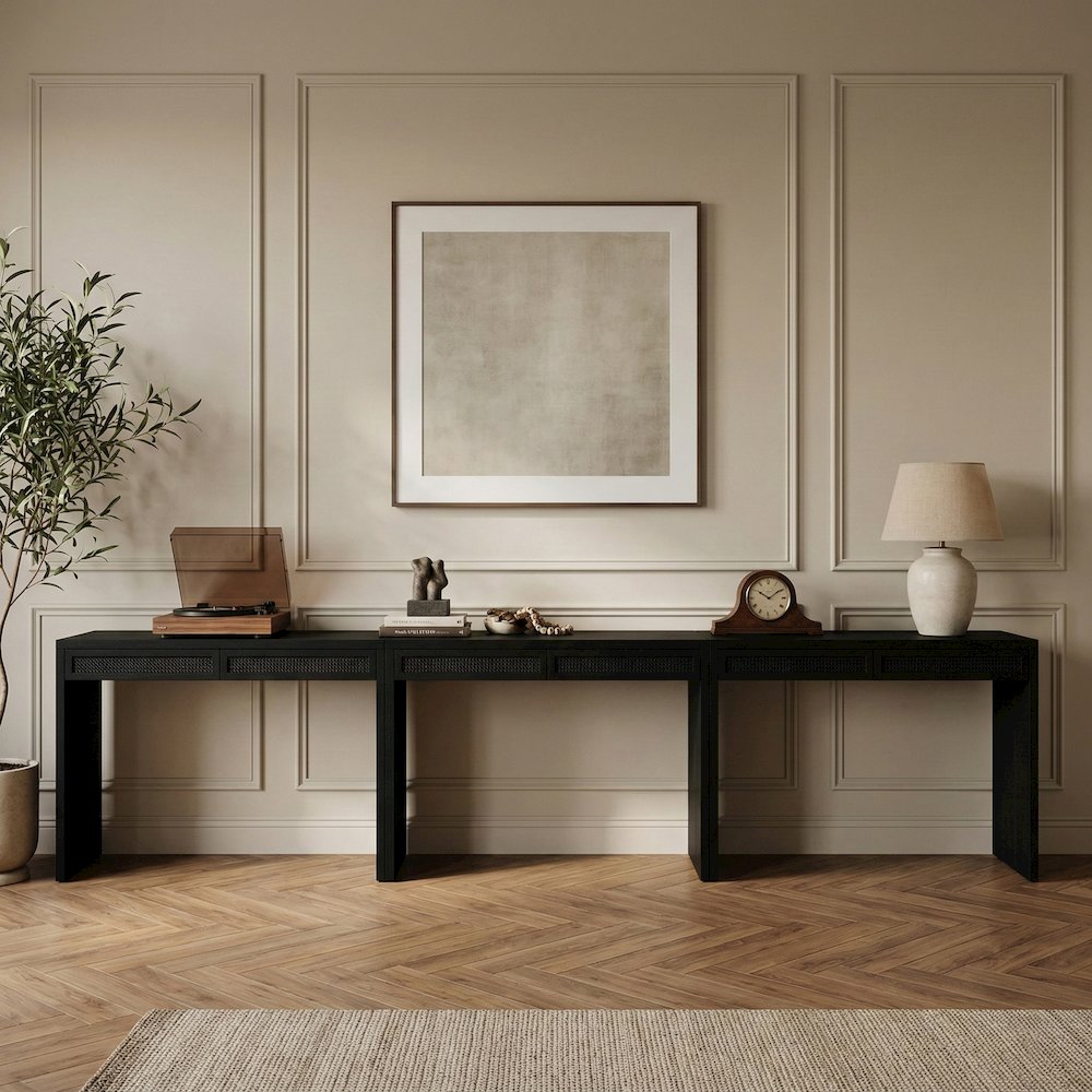 Avro Black Solid Wood And Oak Veneer 3pc. Desk. Picture 2
