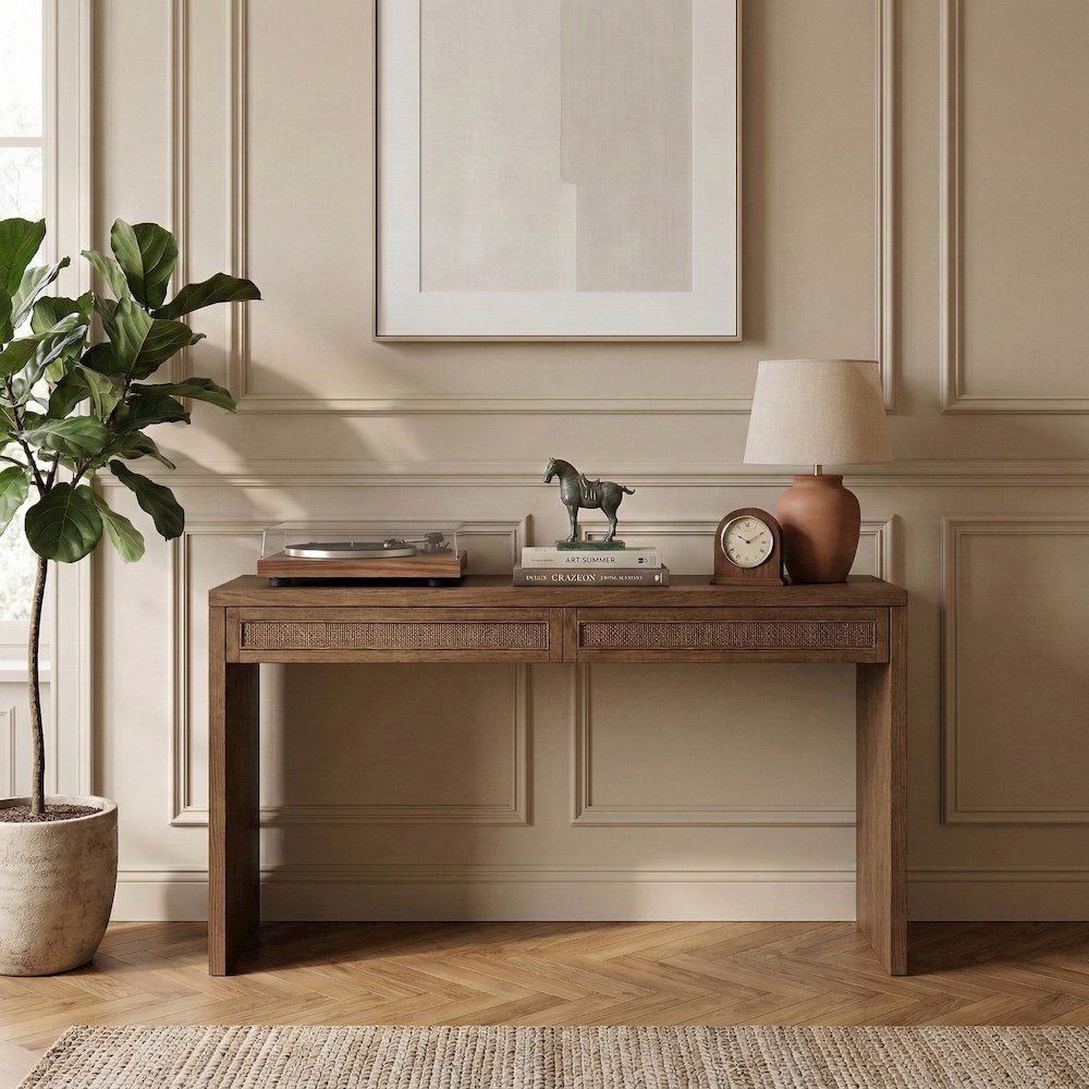 Avro Brown Solid Wood And Oak Veneer Desk. Picture 2