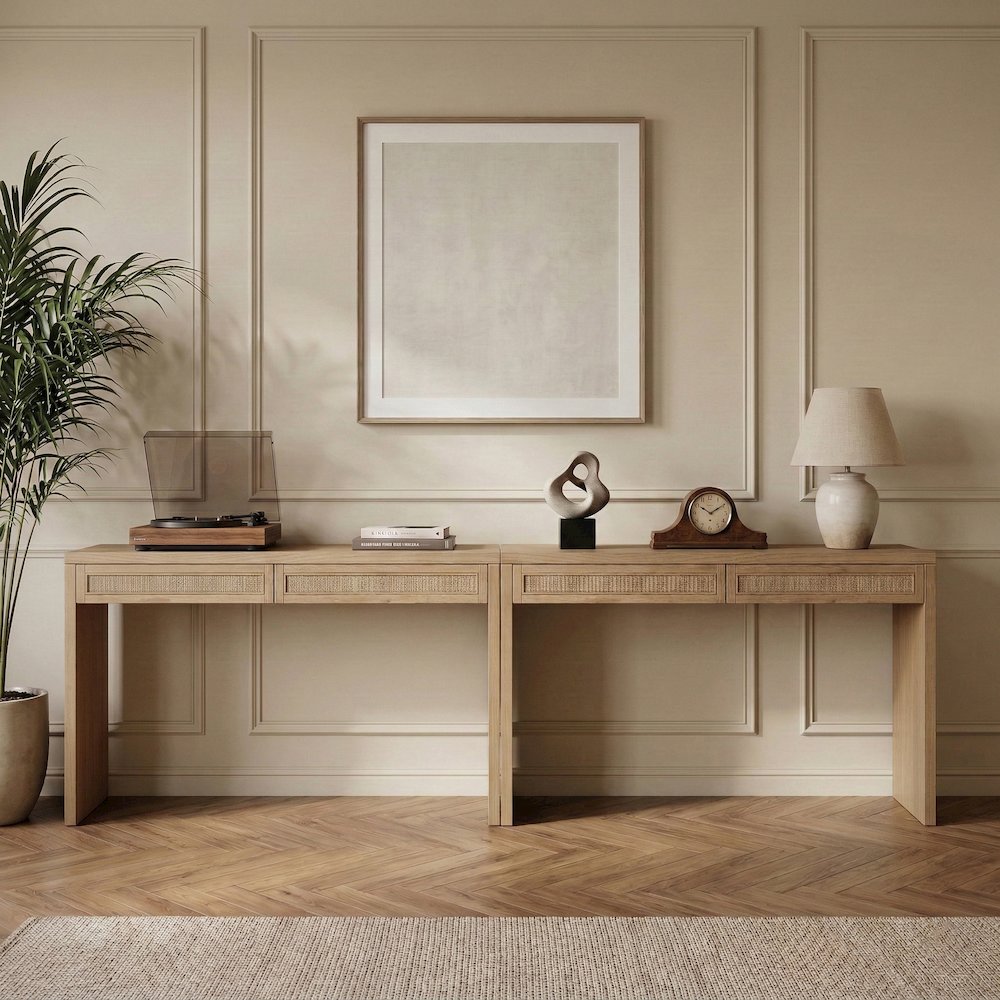 Avro Natural Solid Wood And Oak Veneer 2pc. Desk. Picture 2