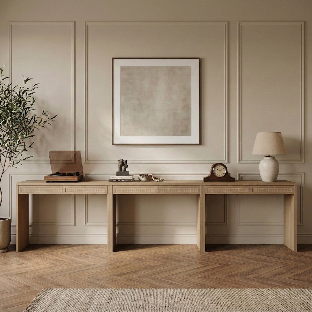 Avro Natural Solid Wood And Oak Veneer 3pc. Desk. Picture 2