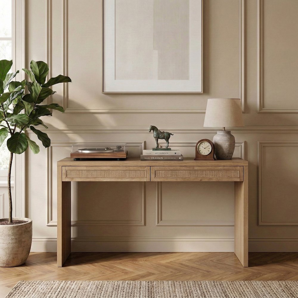 Avro Natural Solid Wood And Oak Veneer Desk. Picture 2