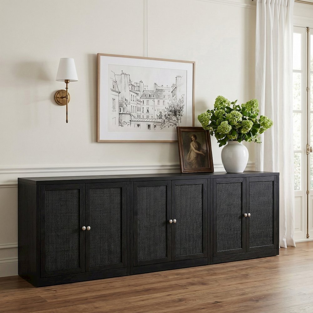 Vero Black Solid Wood And Oak Veneer 3pc. Sideboard/Buffet. Picture 2