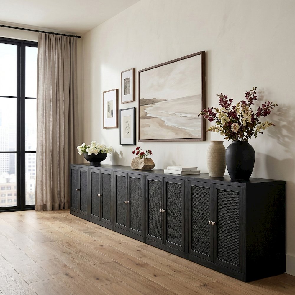 Vero Black Solid Wood And Oak Veneer 5pc. Sideboard/Buffet. Picture 2