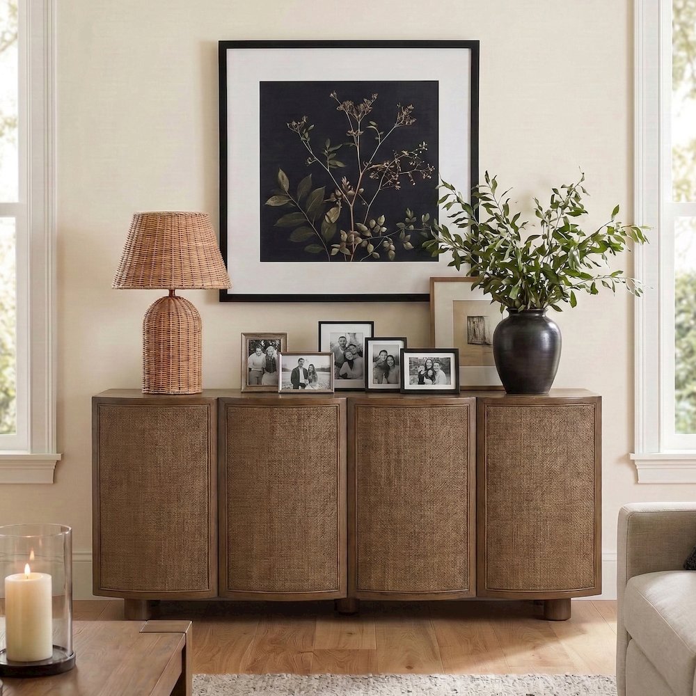 Norin Brown Solid Wood And Oak Veneer Sideboard/Buffet. Picture 2