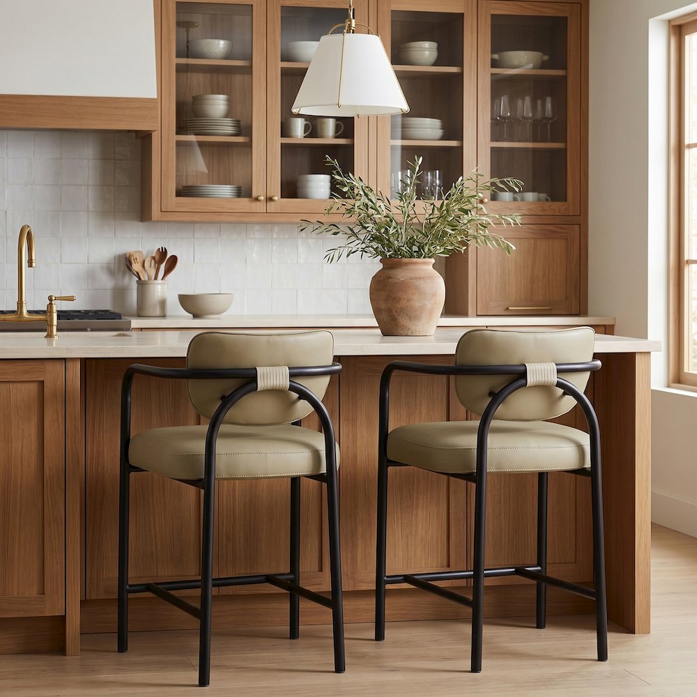 Serava Beige Vegan Leather Upholstered Counter Stool. Picture 2