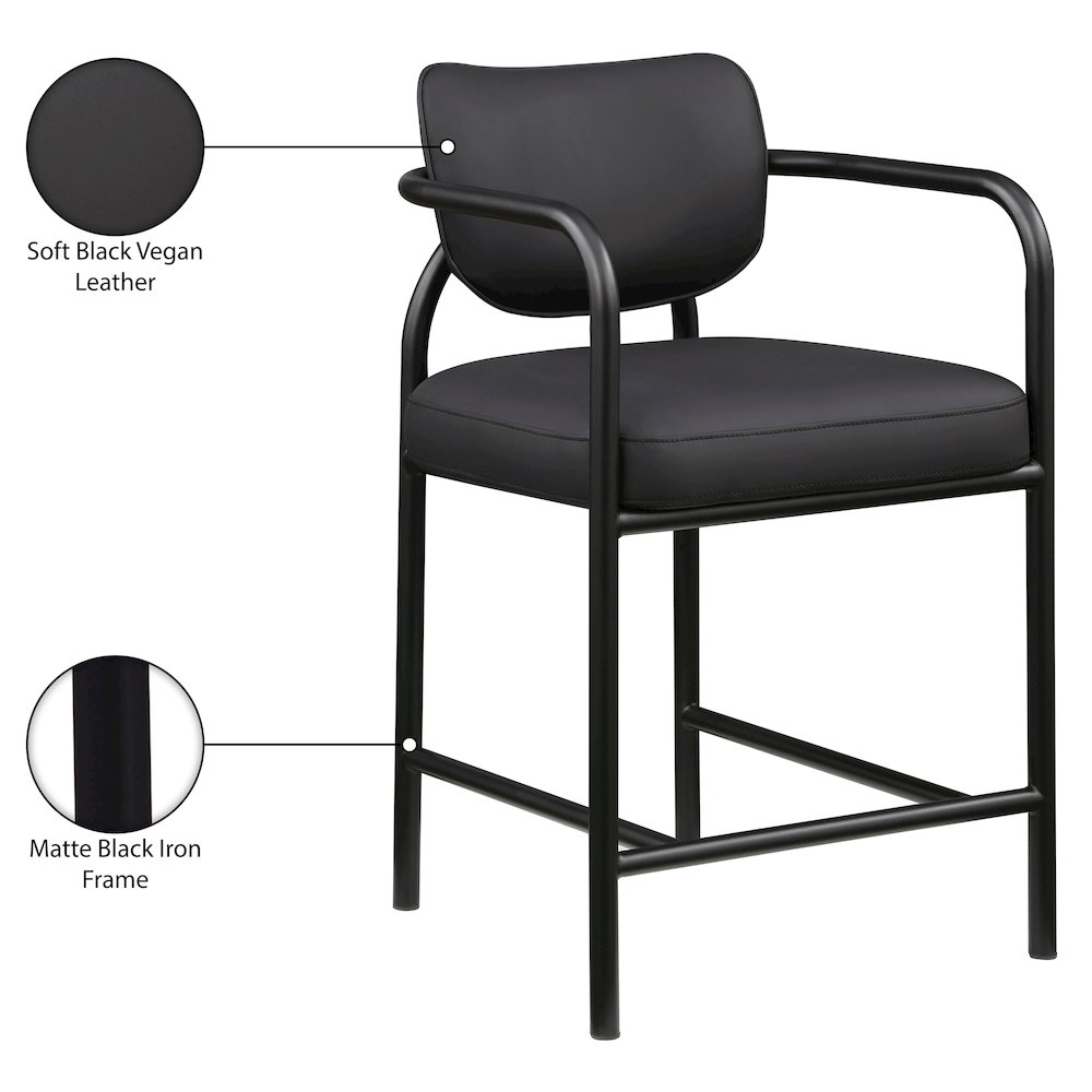 Serava Black Vegan Leather Upholstered Counter Stool. Picture 10
