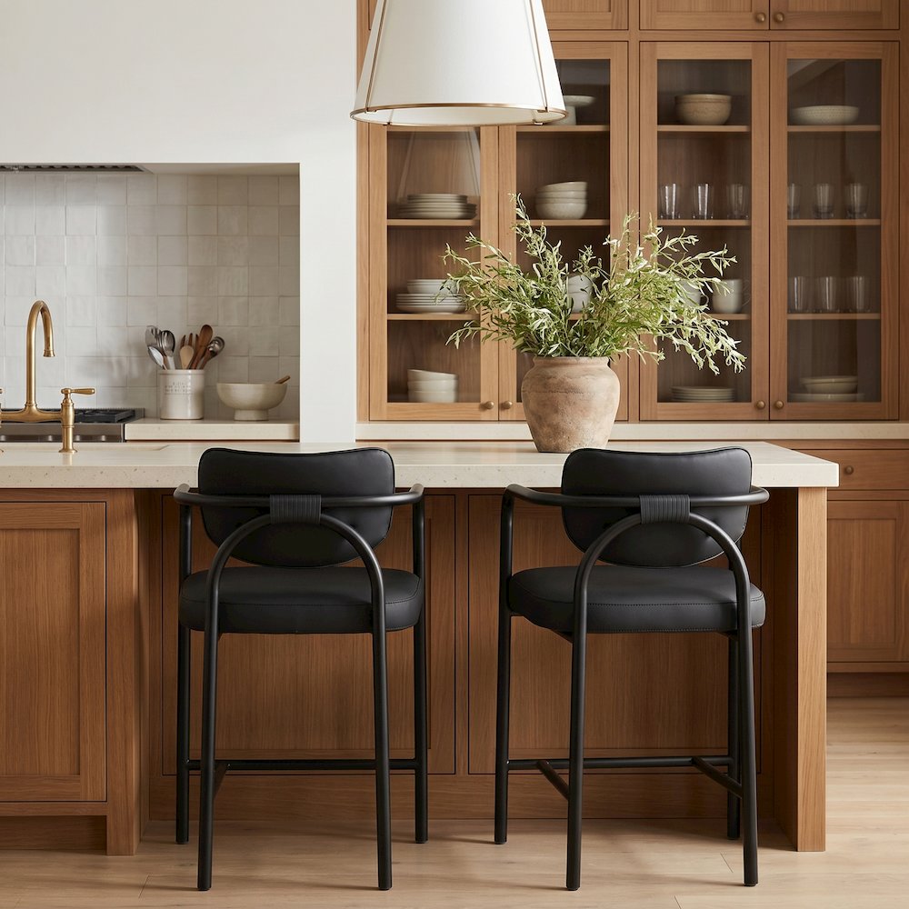 Serava Black Vegan Leather Upholstered Counter Stool. Picture 2