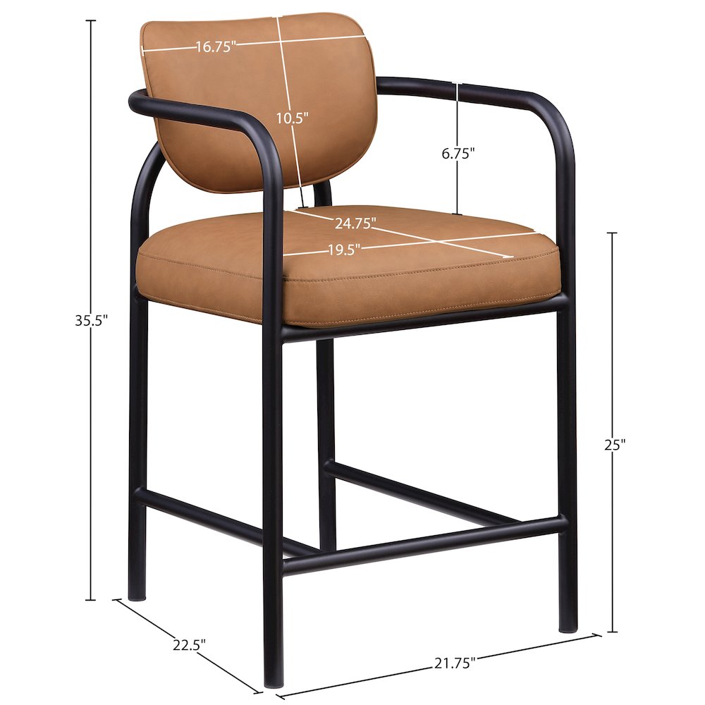 Serava Cognac Vegan Leather Upholstered Counter Stool. Picture 9