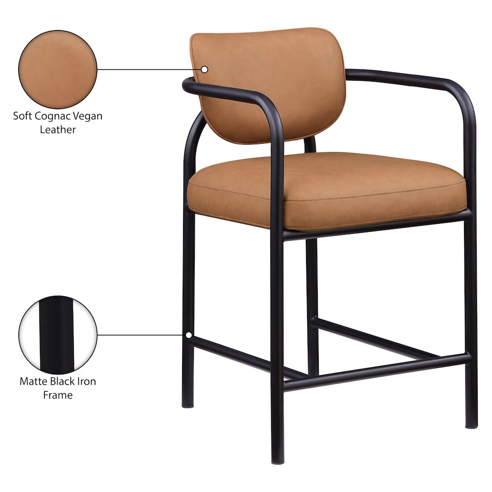 Serava Cognac Vegan Leather Upholstered Counter Stool. Picture 10