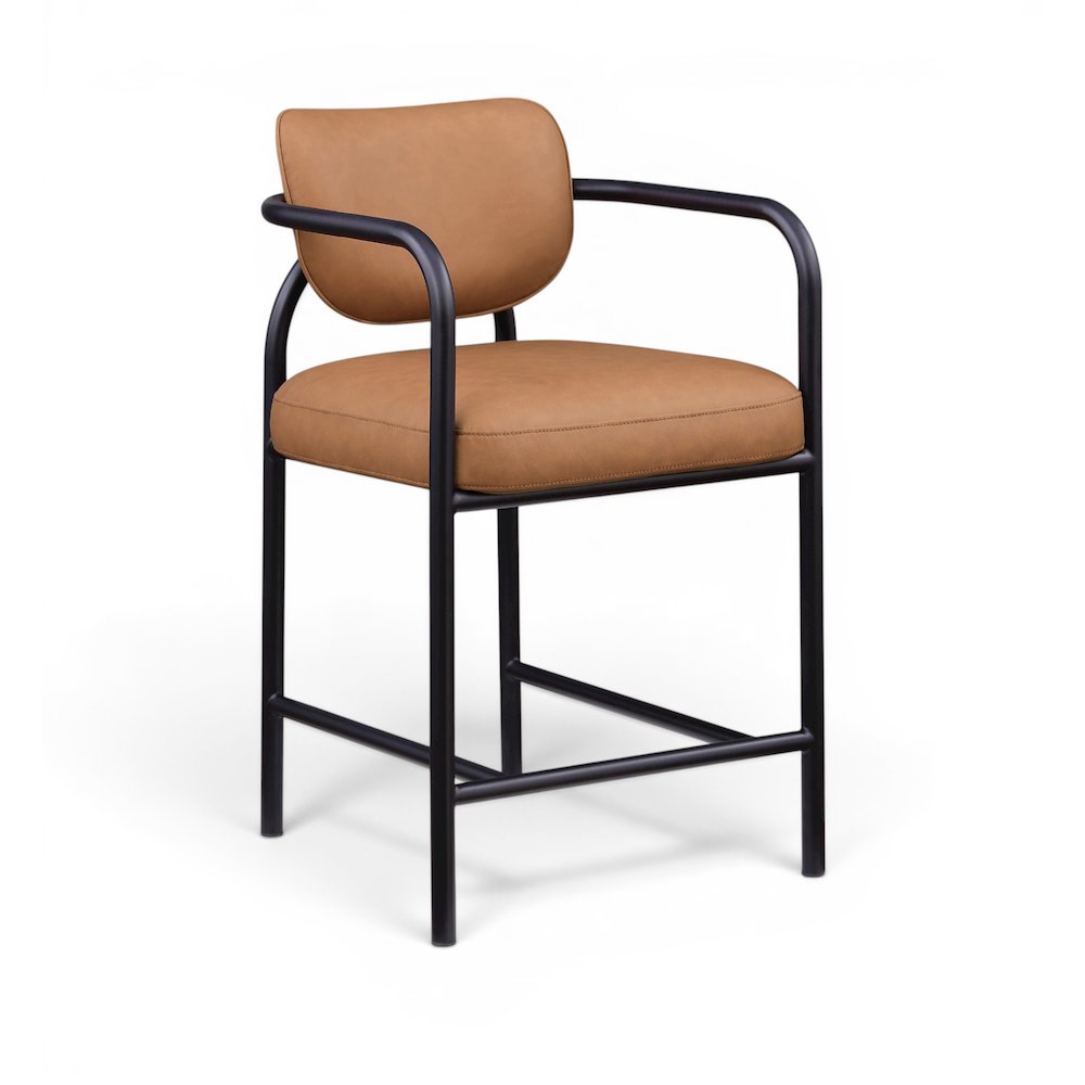 Serava Cognac Vegan Leather Upholstered Counter Stool. Picture 1