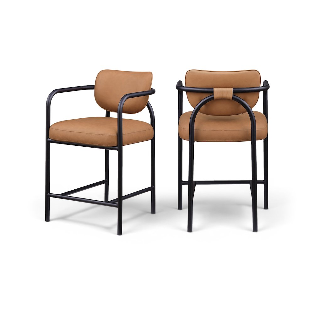 Serava Cognac Vegan Leather Upholstered Counter Stool. Picture 11