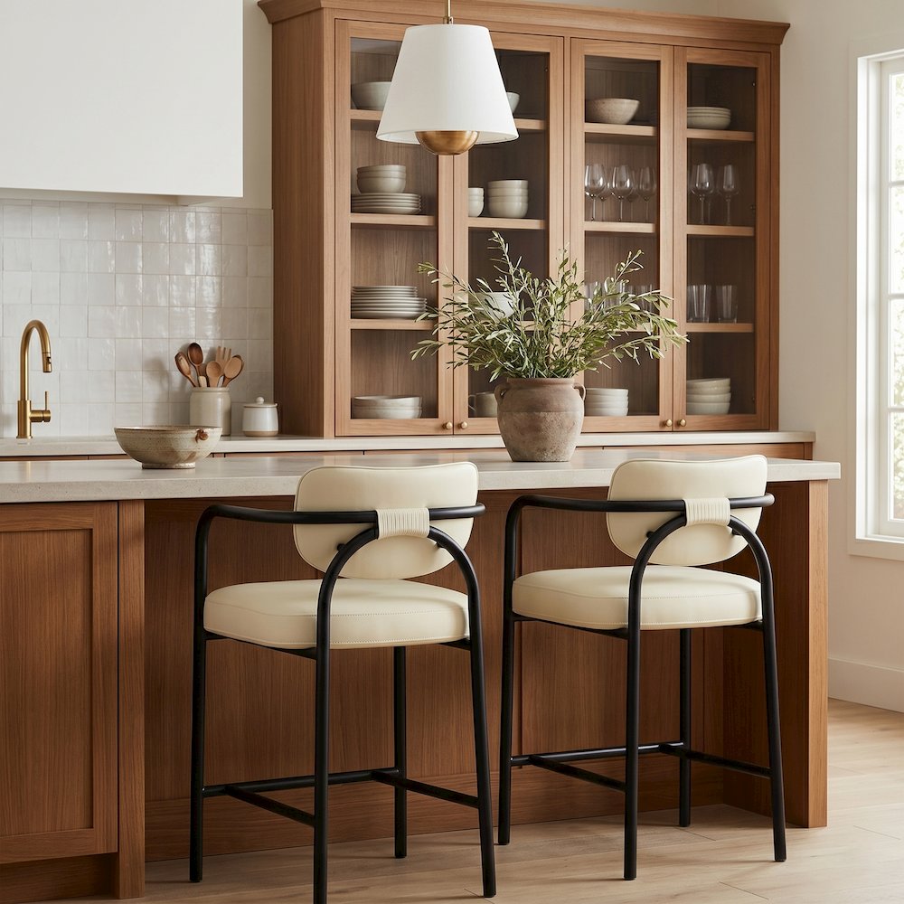Serava Cream Vegan Leather Upholstered Counter Stool. Picture 2