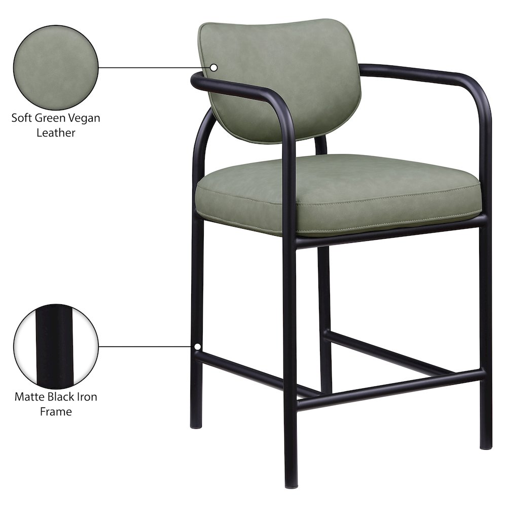 Serava Green Vegan Leather Upholstered Counter Stool. Picture 10