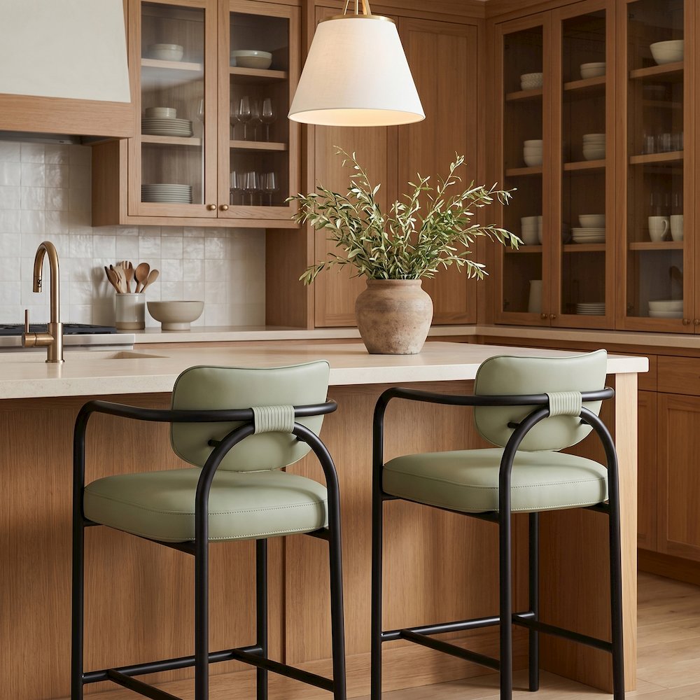 Serava Mint Vegan Leather Upholstered Counter Stool. Picture 2