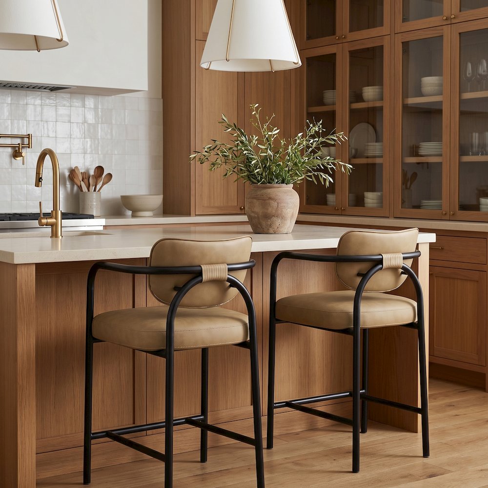 Serava Tan Vegan Leather Upholstered Counter Stool. Picture 2