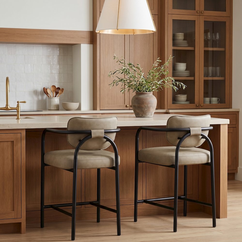 Serava Taupe Vegan Leather Upholstered Counter Stool. Picture 2