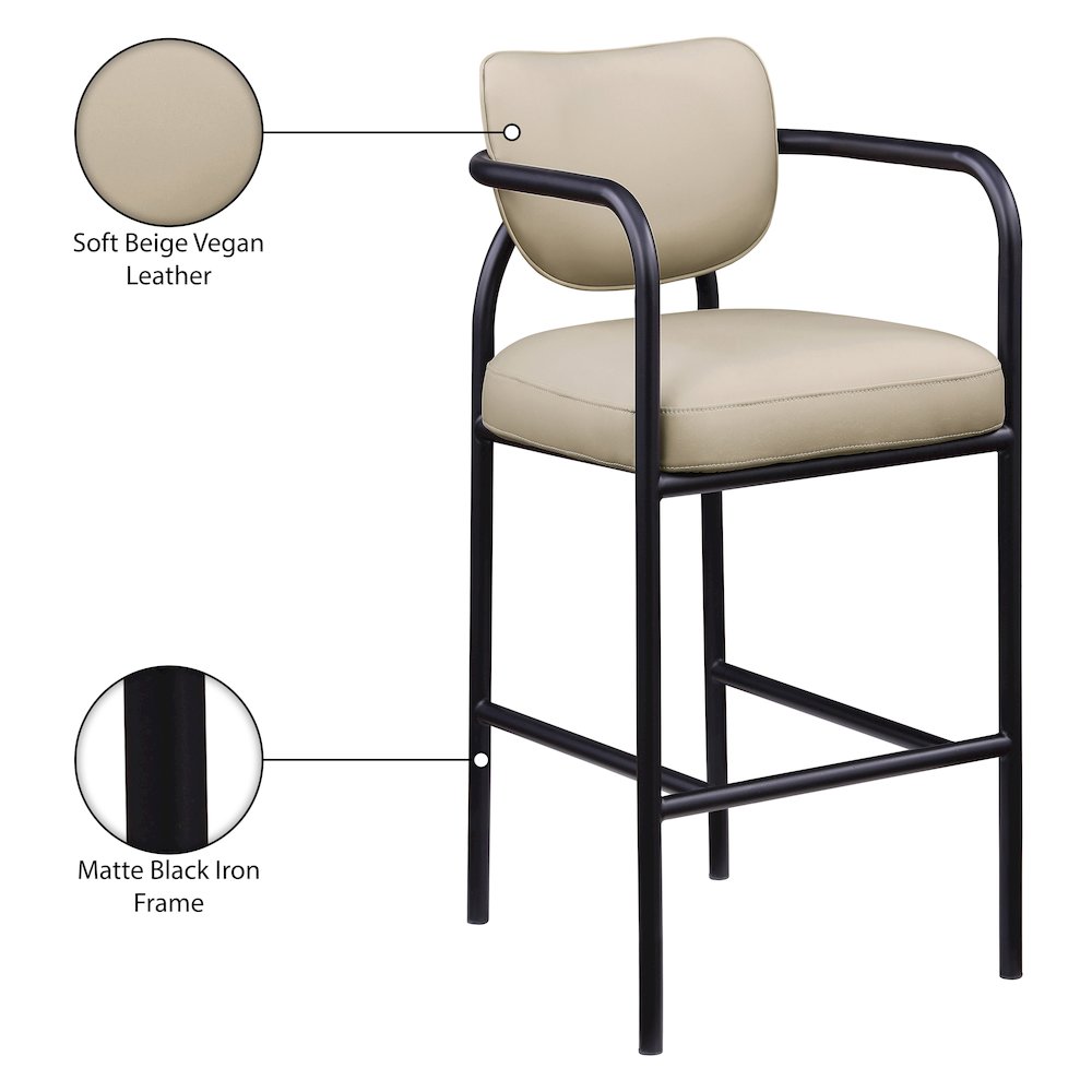 Serava Beige Vegan Leather Upholstered Bar Stool. Picture 10