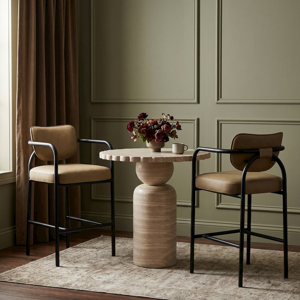 Serava Beige Vegan Leather Upholstered Bar Stool. Picture 2