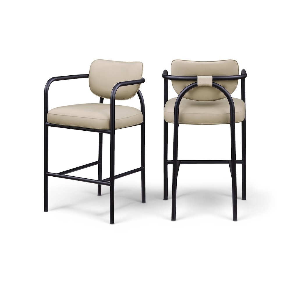 Serava Beige Vegan Leather Upholstered Bar Stool. Picture 11