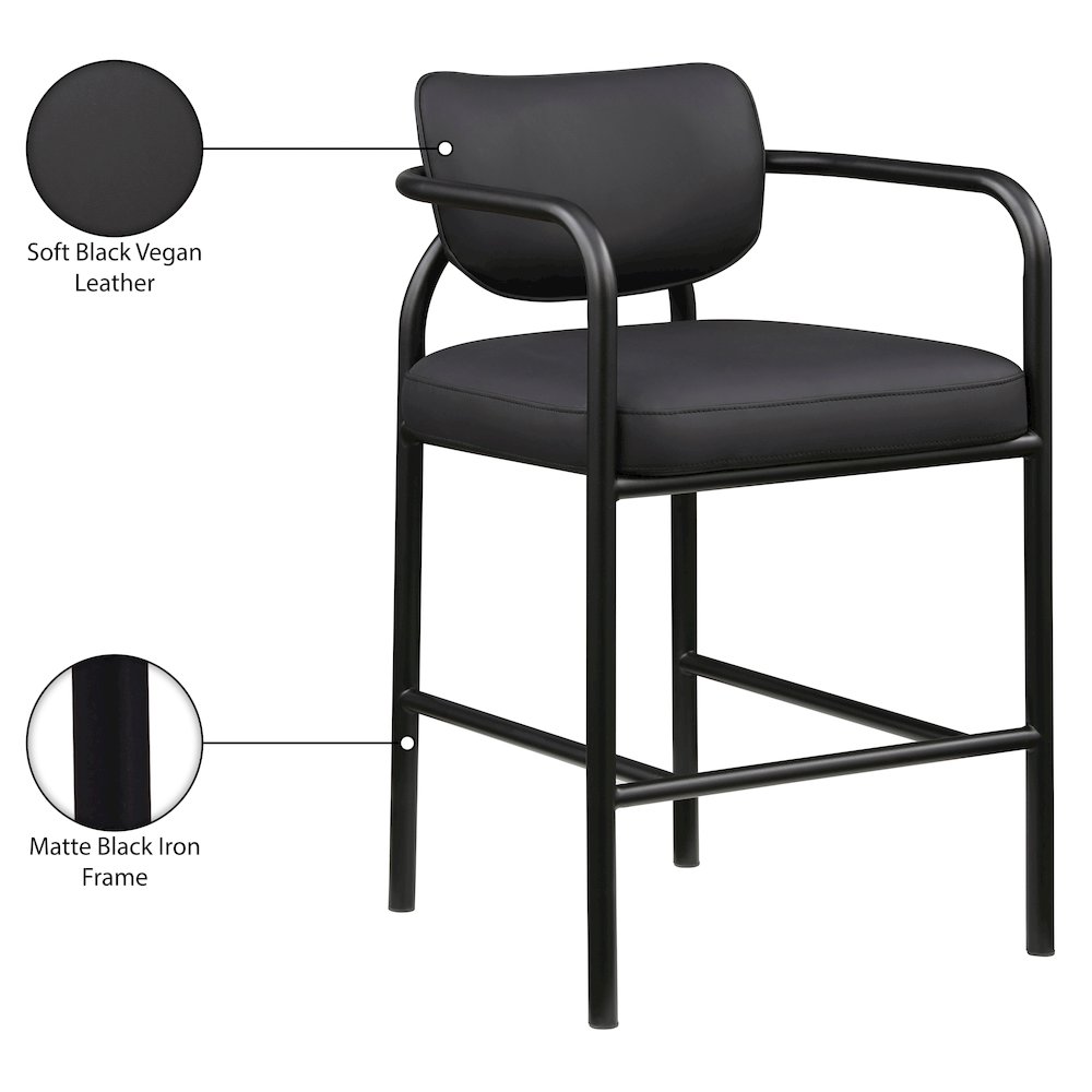 Serava Black Vegan Leather Upholstered Bar Stool. Picture 10