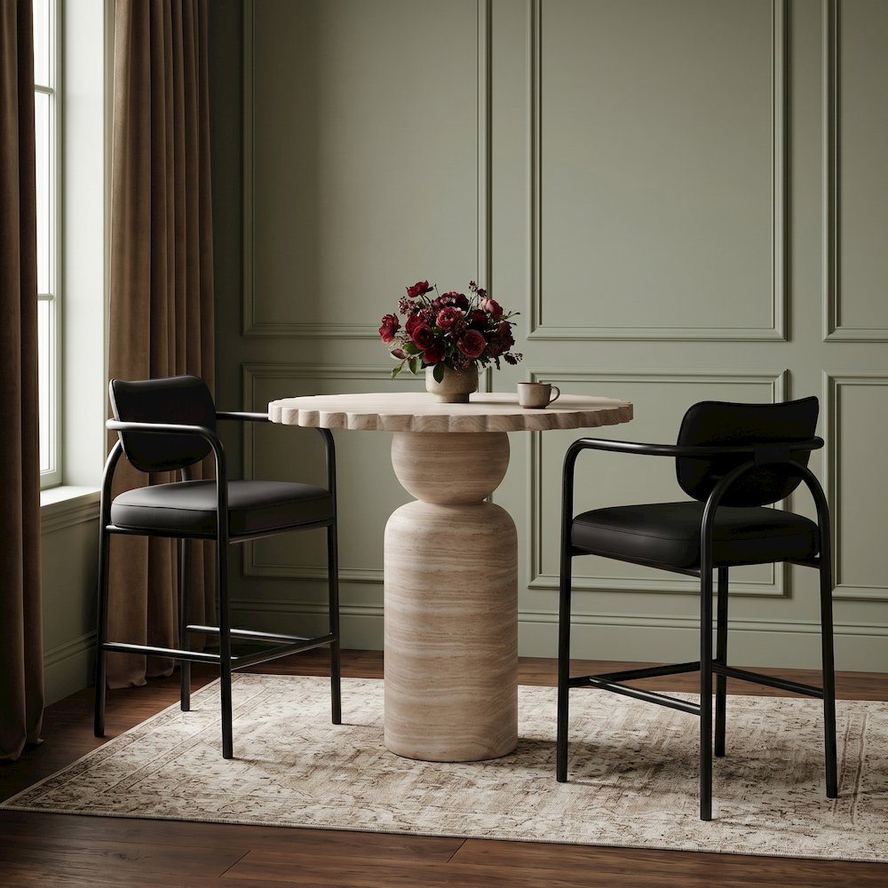 Serava Black Vegan Leather Upholstered Bar Stool. Picture 2