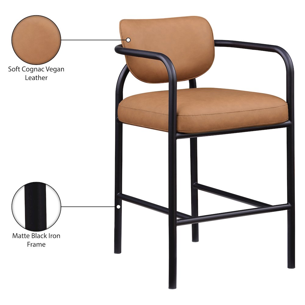 Serava Cognac Vegan Leather Upholstered Bar Stool. Picture 10