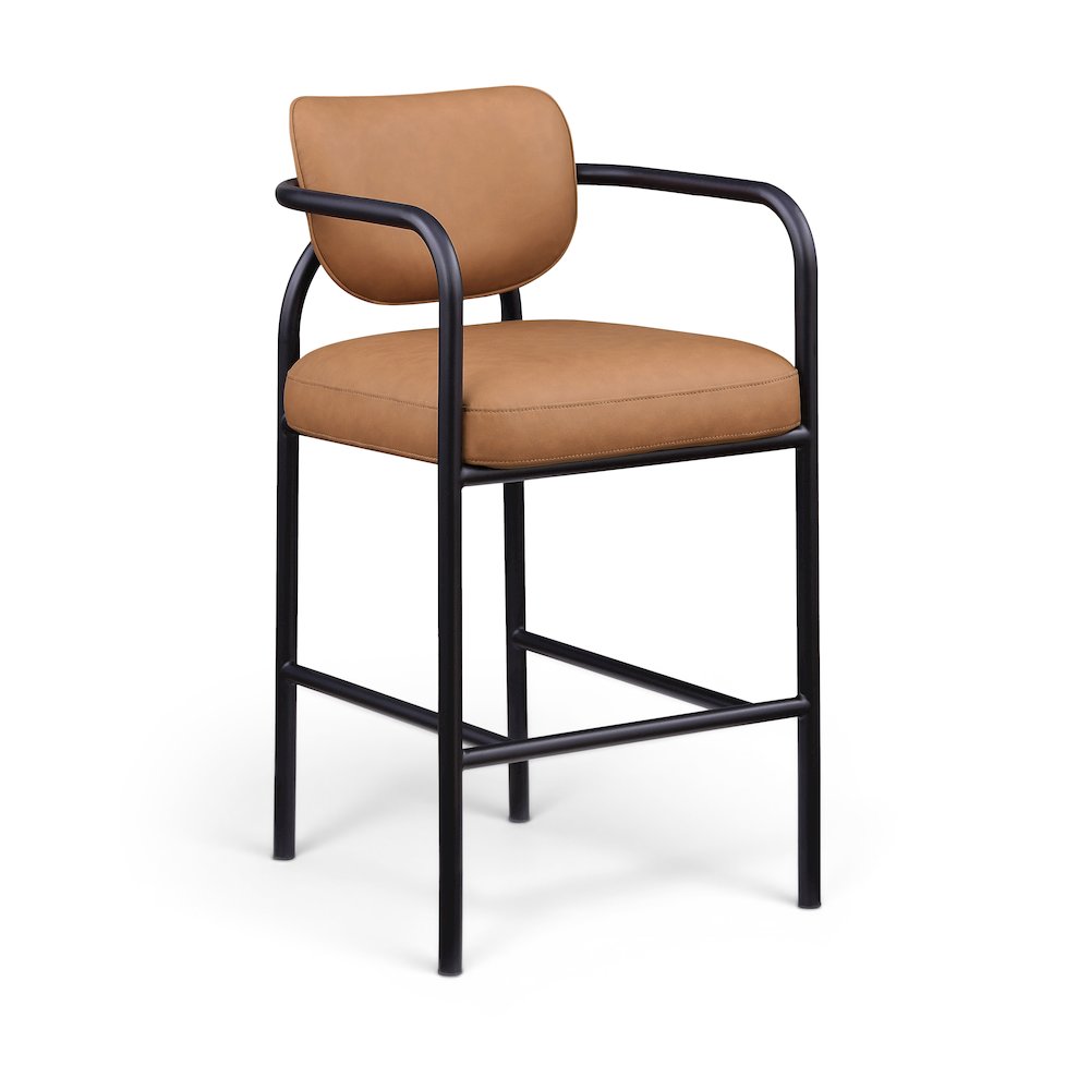 Serava Cognac Vegan Leather Upholstered Bar Stool. Picture 1