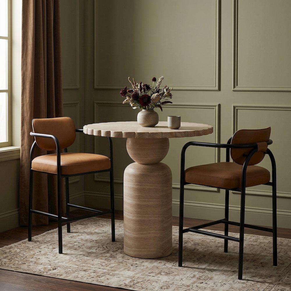 Serava Cognac Vegan Leather Upholstered Bar Stool. Picture 2