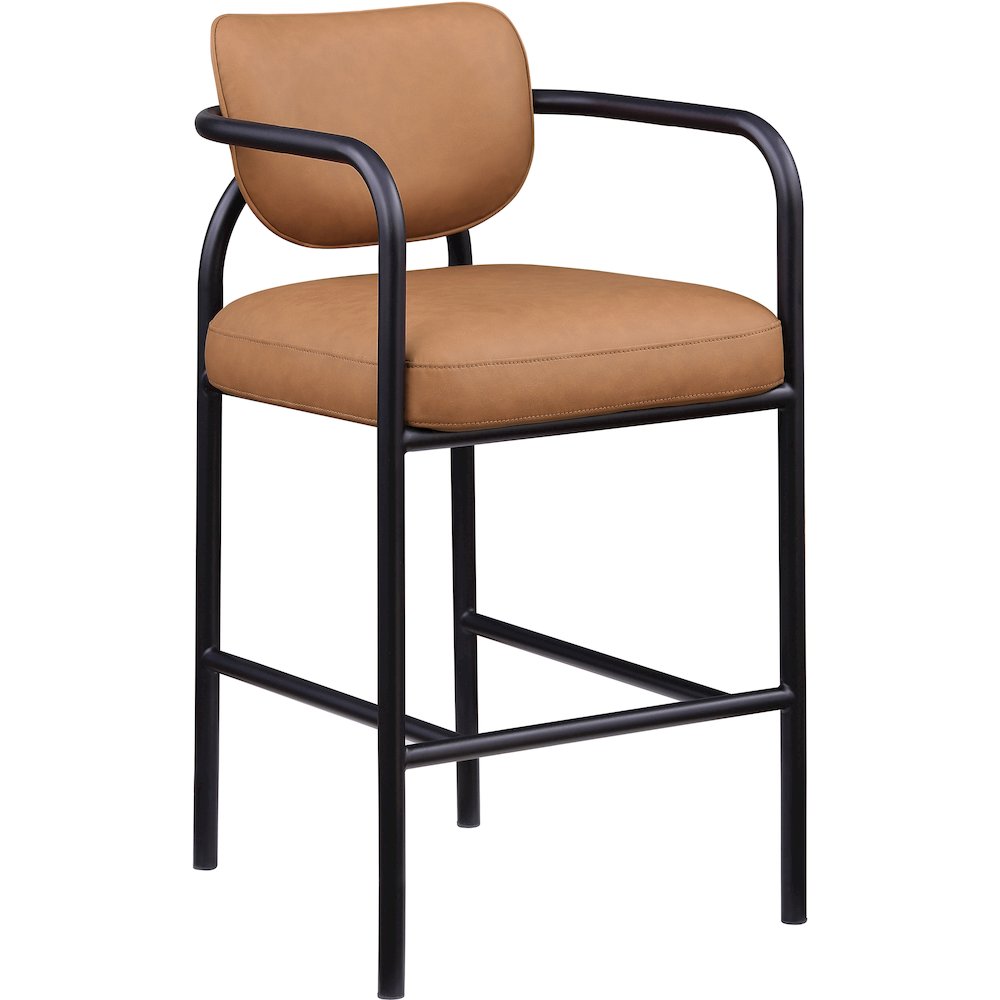 Serava Cognac Vegan Leather Upholstered Bar Stool. Picture 3