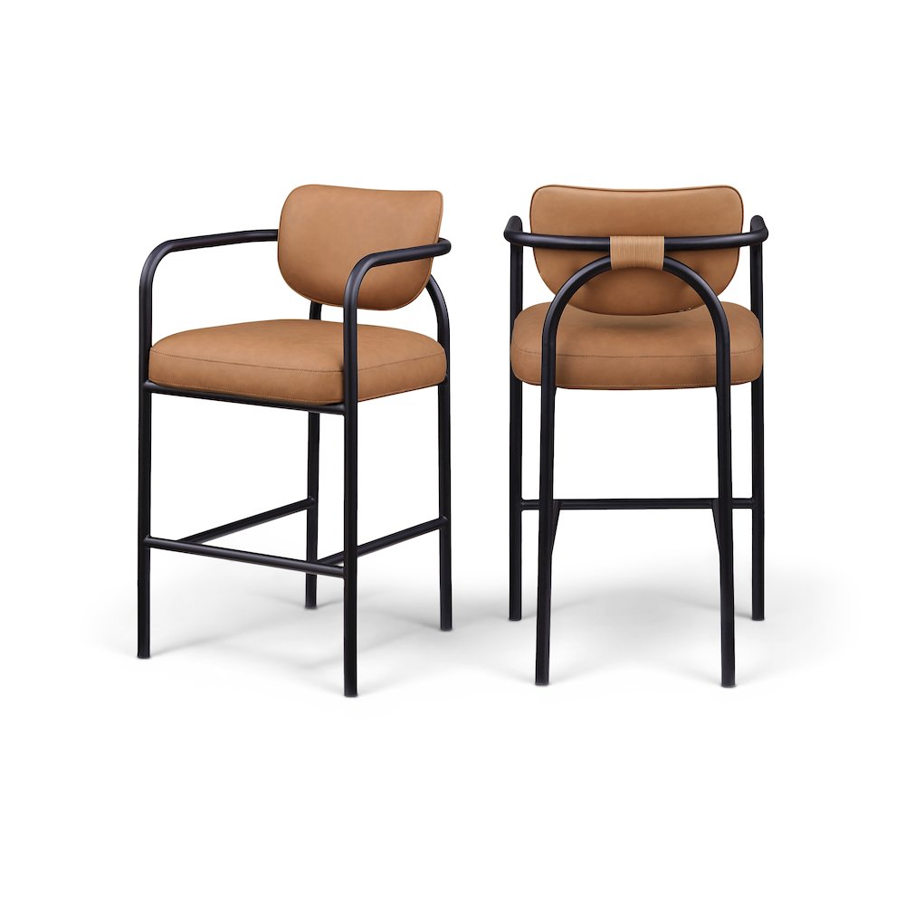 Serava Cognac Vegan Leather Upholstered Bar Stool. Picture 11