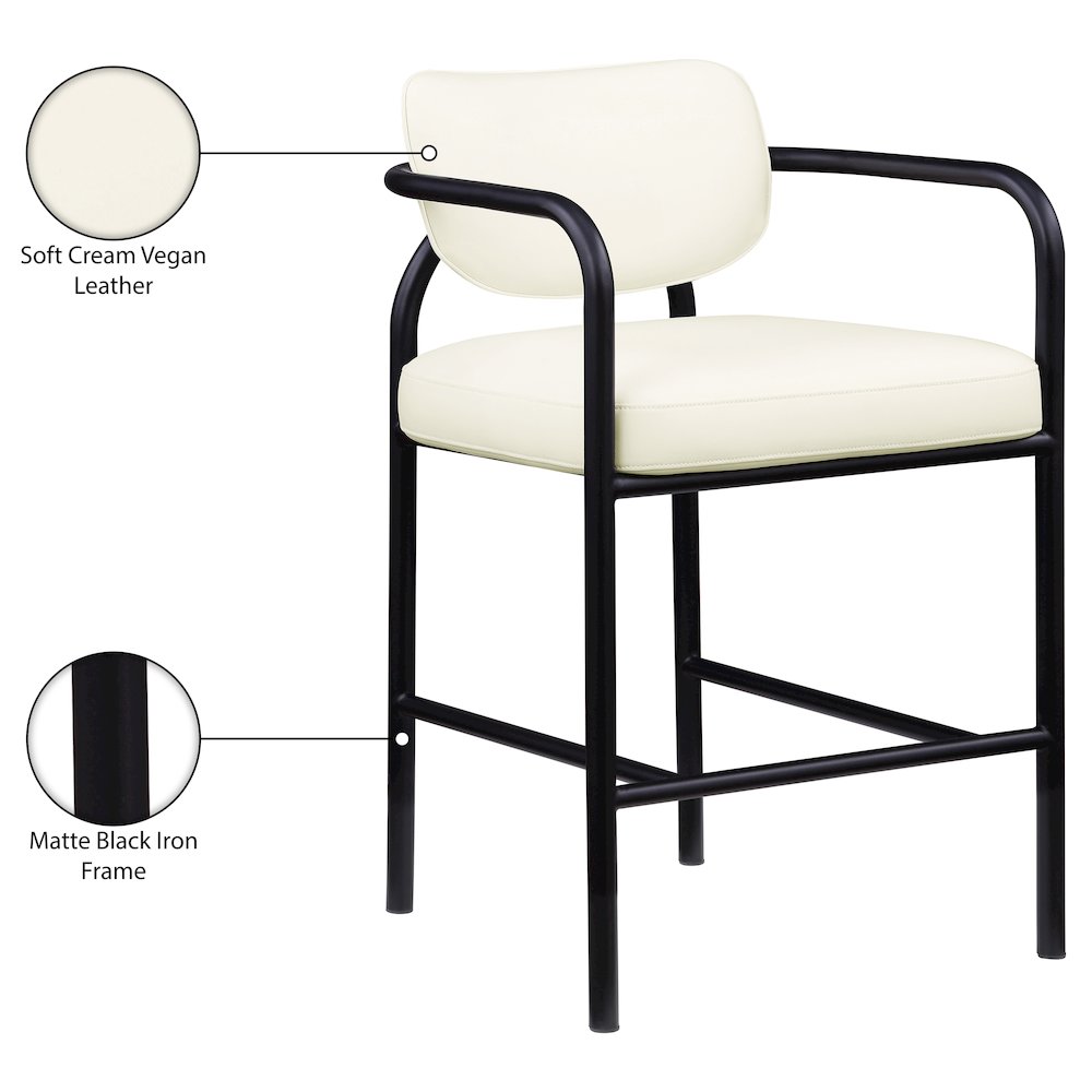 Serava Cream Vegan Leather Upholstered Bar Stool. Picture 10