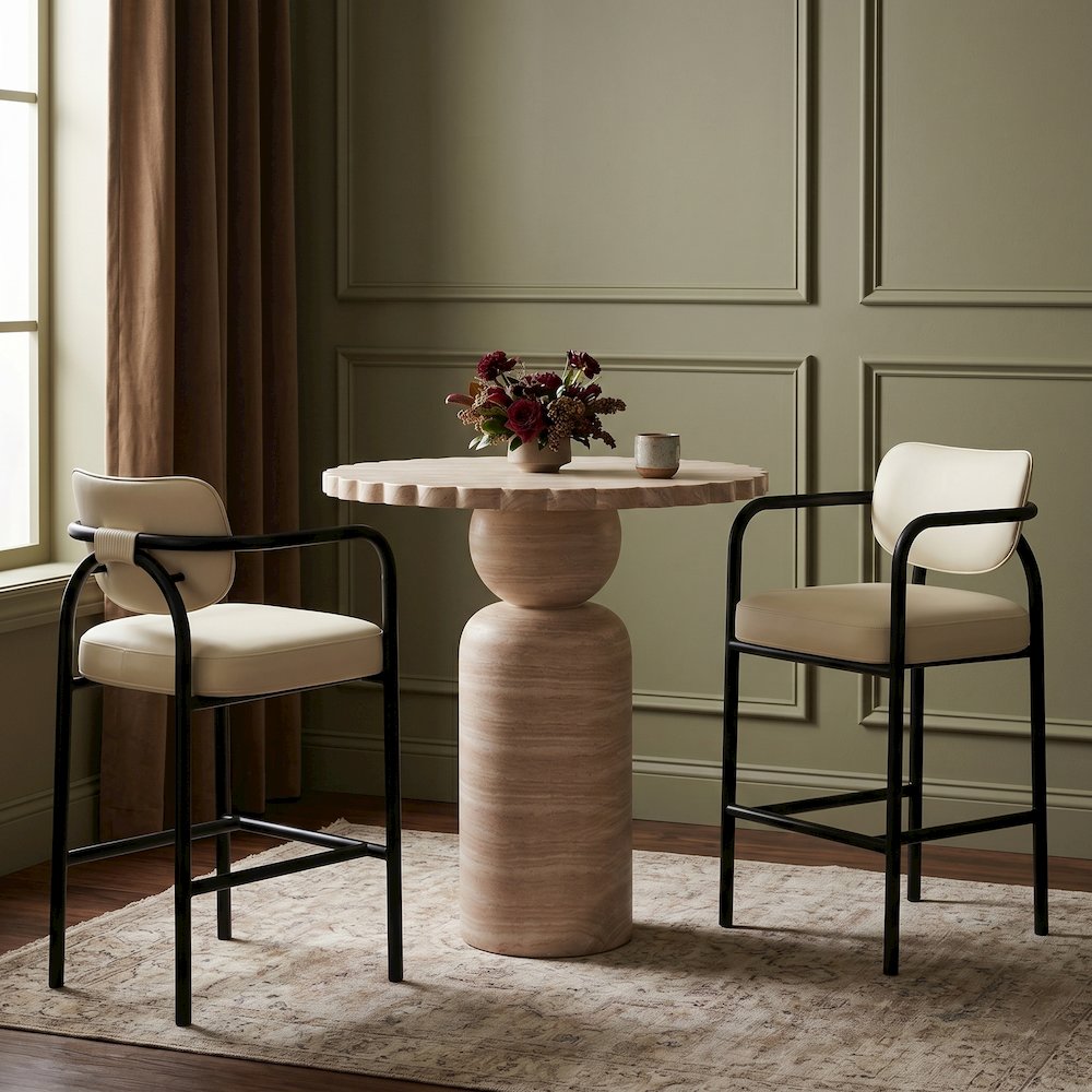 Serava Cream Vegan Leather Upholstered Bar Stool. Picture 2
