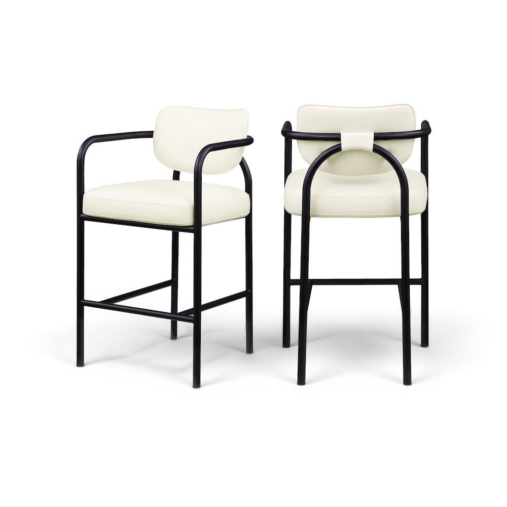 Serava Cream Vegan Leather Upholstered Bar Stool. Picture 11