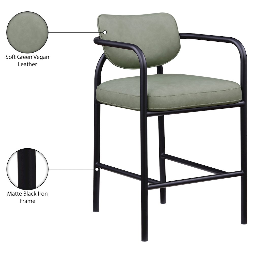 Serava Green Vegan Leather Upholstered Bar Stool. Picture 10