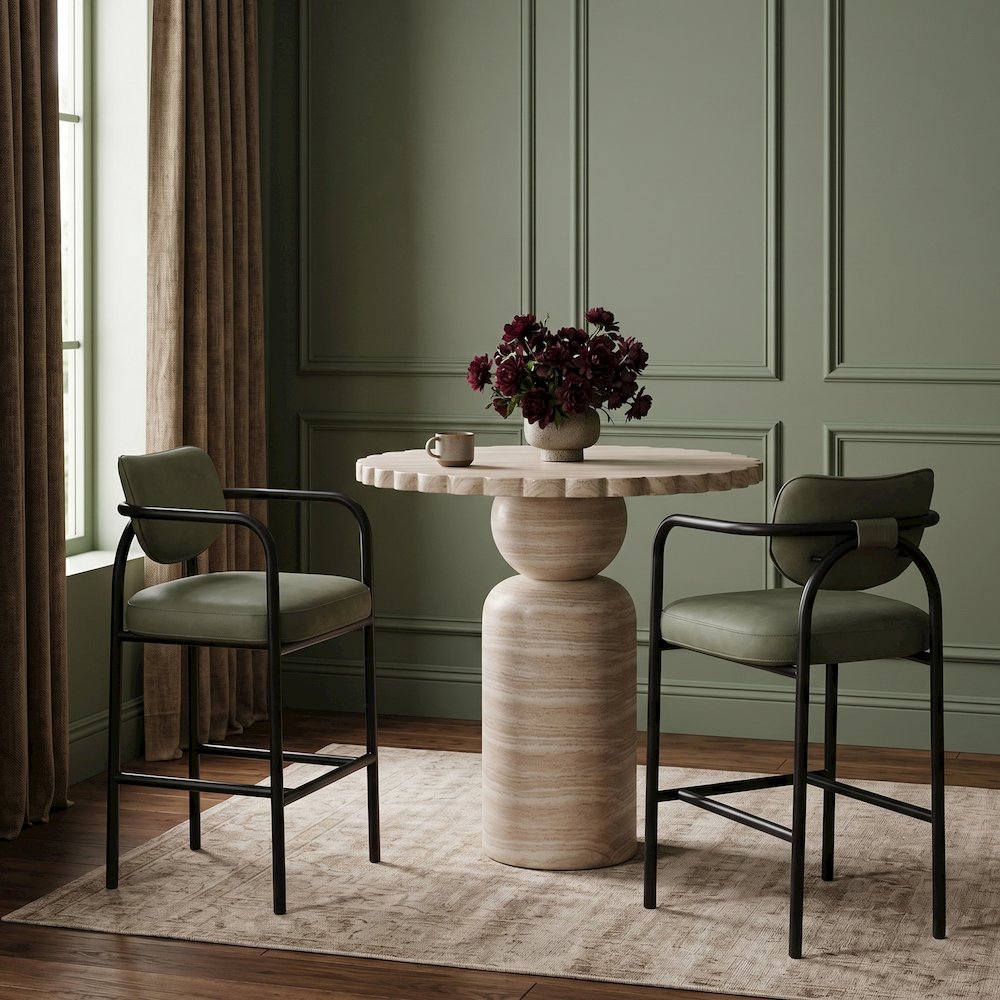 Serava Green Vegan Leather Upholstered Bar Stool. Picture 2