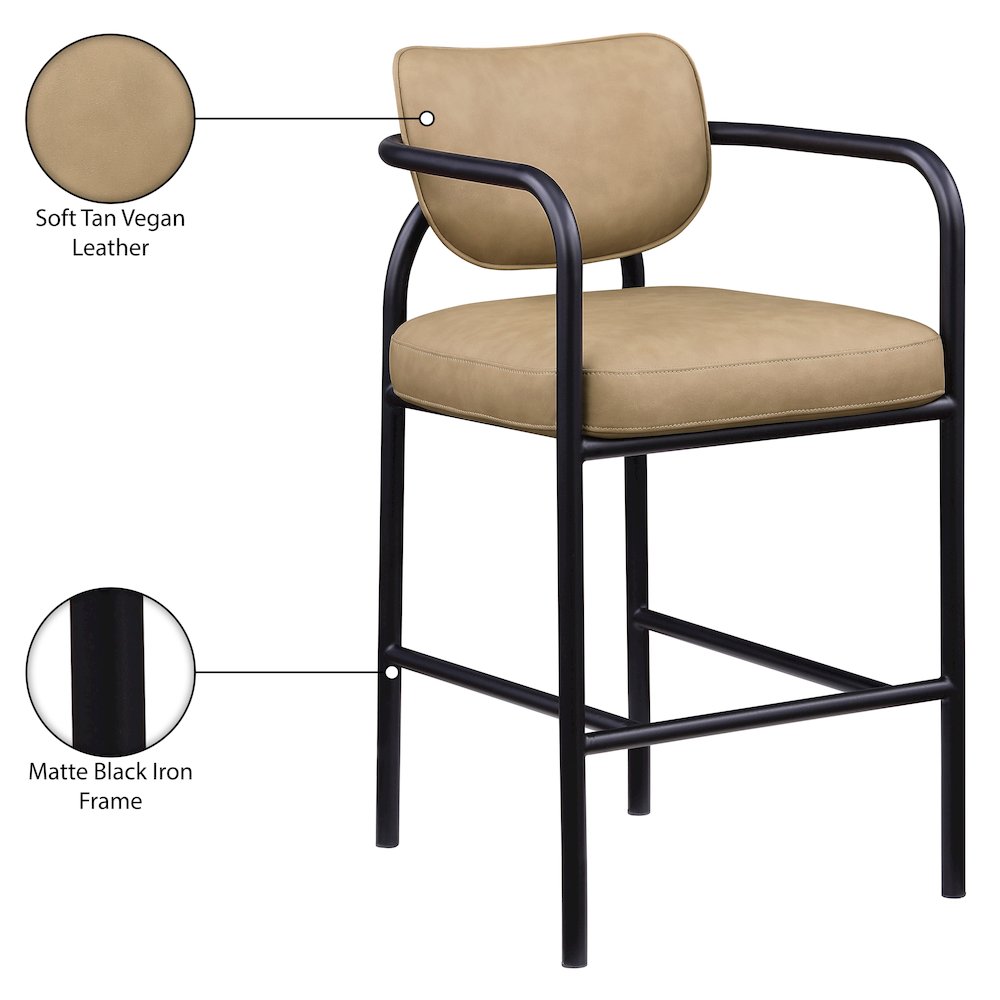 Serava Tan Vegan Leather Upholstered Bar Stool. Picture 10