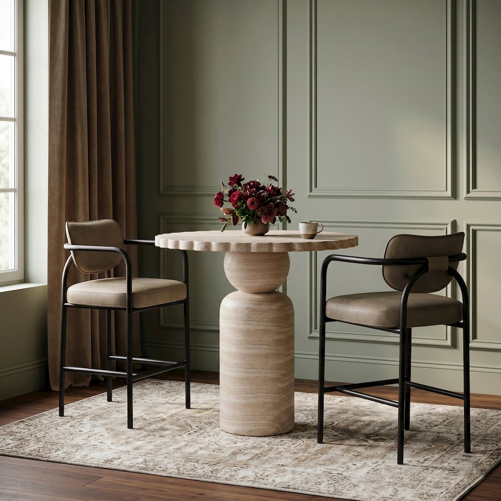 Serava Taupe Vegan Leather Upholstered Bar Stool. Picture 2