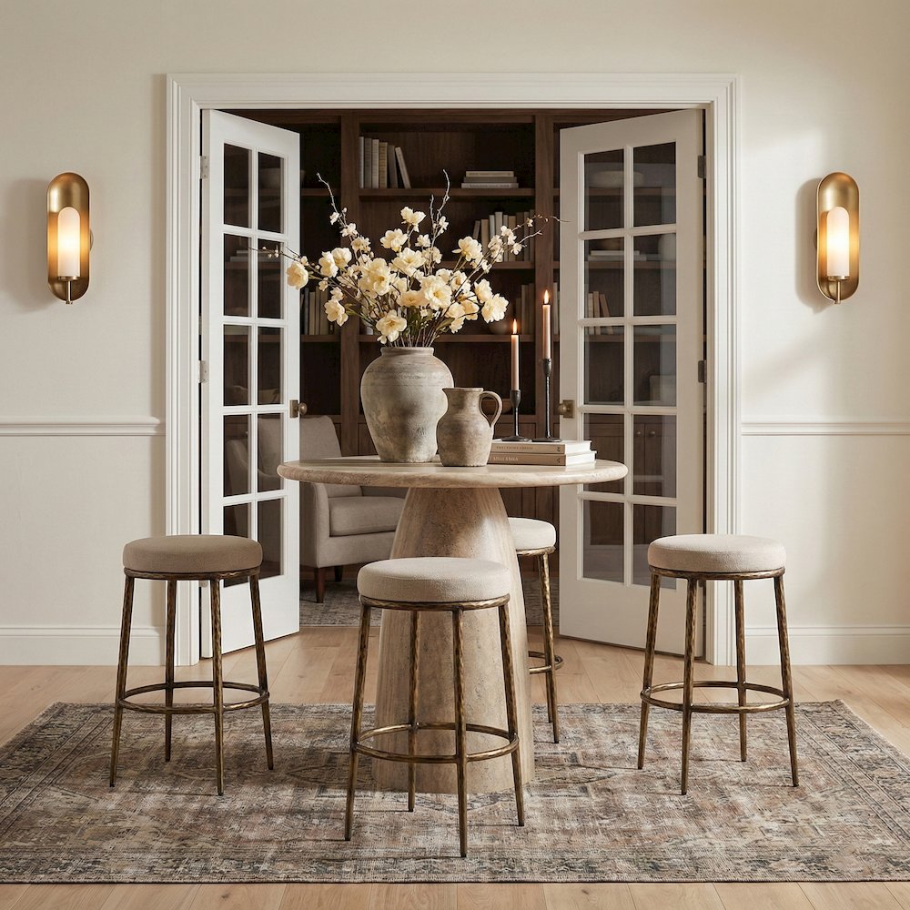 Ferro Beige Performance Fabric Upholstered Bar Stool. Picture 2