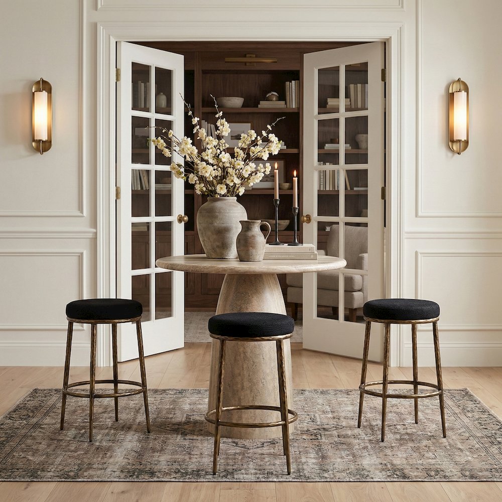 Ferro Black Performance Fabric Upholstered Bar Stool. Picture 2