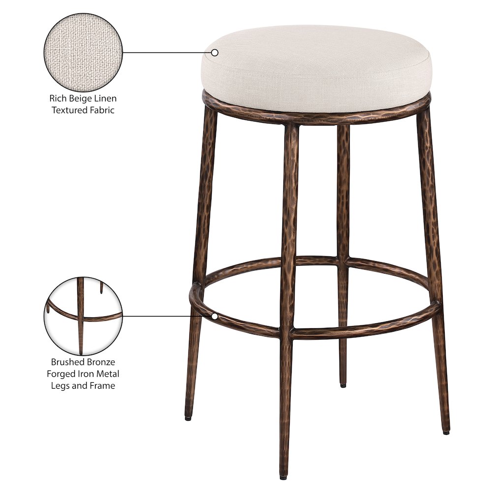 Ferro Beige Performance Fabric Upholstered Bar Stool. Picture 4