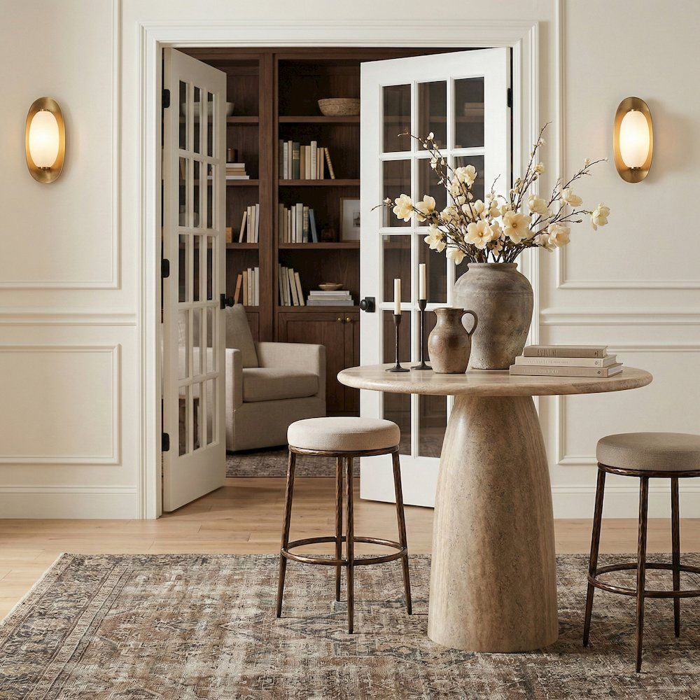 Ferro Beige Performance Fabric Upholstered Bar Stool. Picture 2